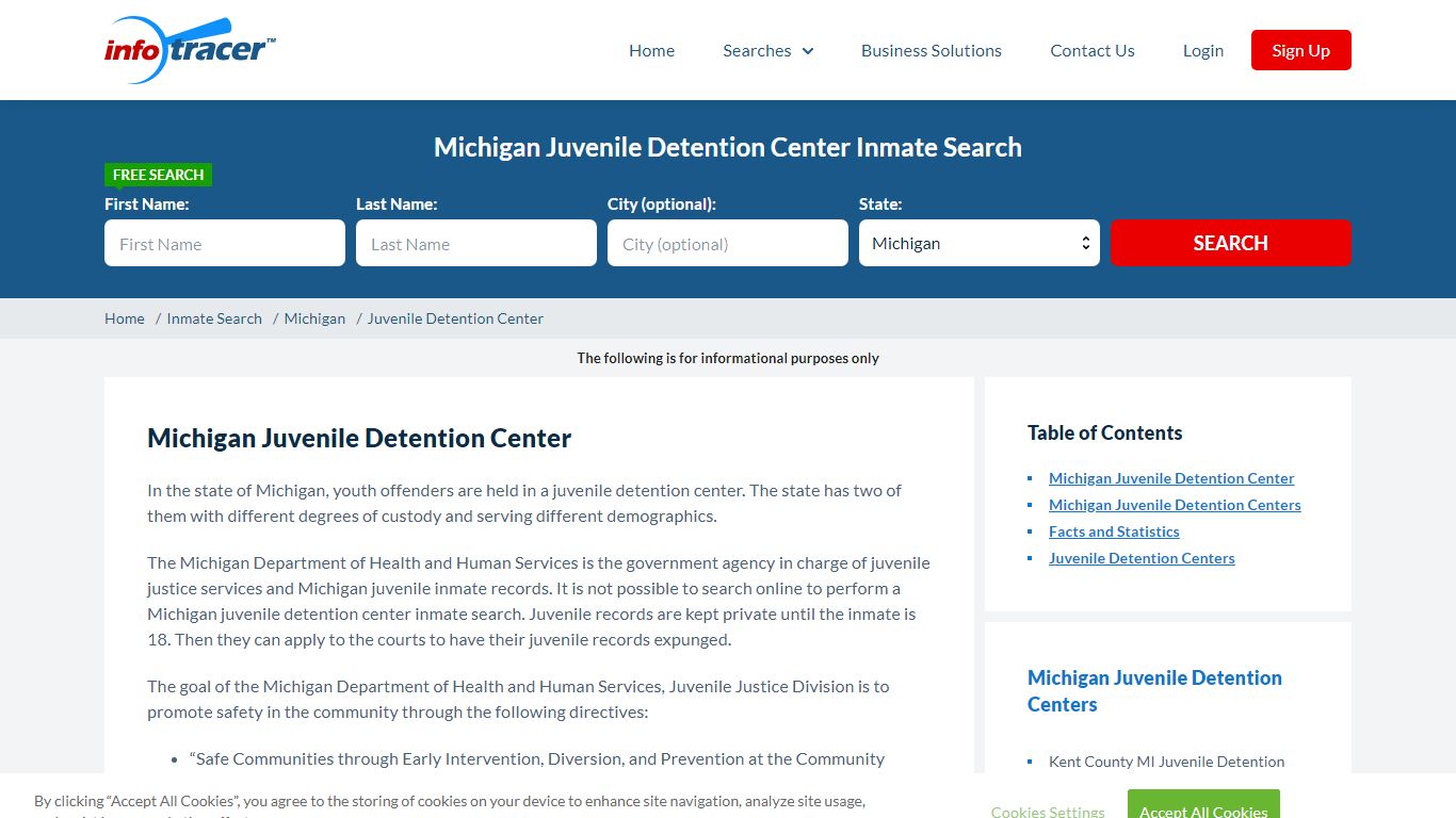 Michigan Juvenile Detention Center Inmate Search - InfoTracer